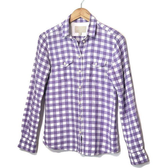 Banana Republic Linen Cotton Gingham Checked Soft Wash Button Down Shirt Size XS - Picture 9 of 16